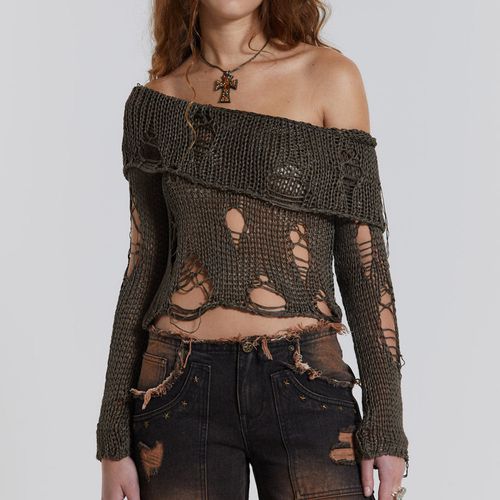 Jaded London Esra Laddered Knit Off the Shoulder Top