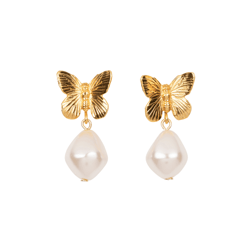 Jennifer Behr Emmeline Earrings with butterfly post and pearl drop