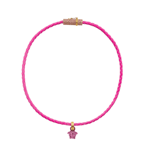 Versace Crystal Medusa Leather Necklace in pink